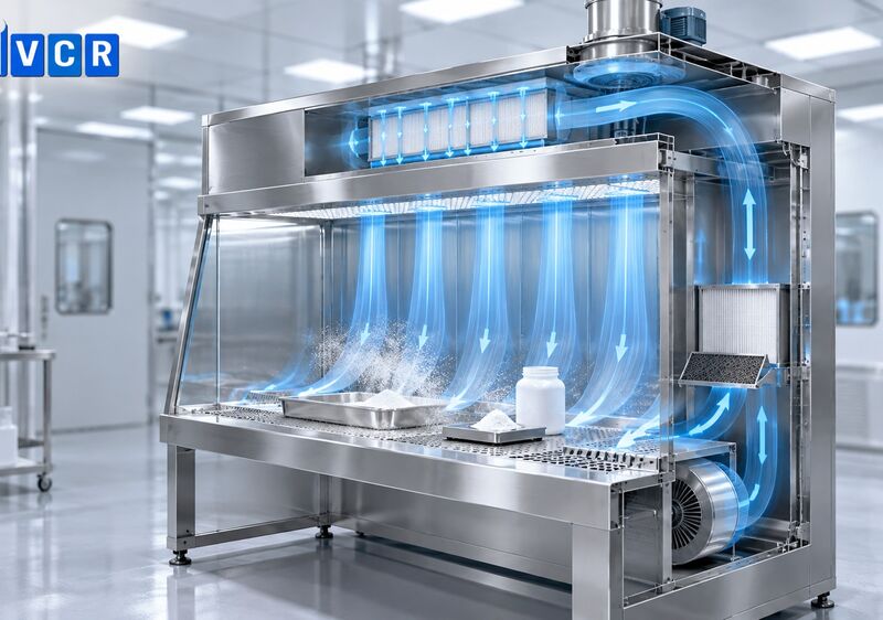 Đường đi của khí hồi trong Dispensing Booth và khả năng thu gom bụi
